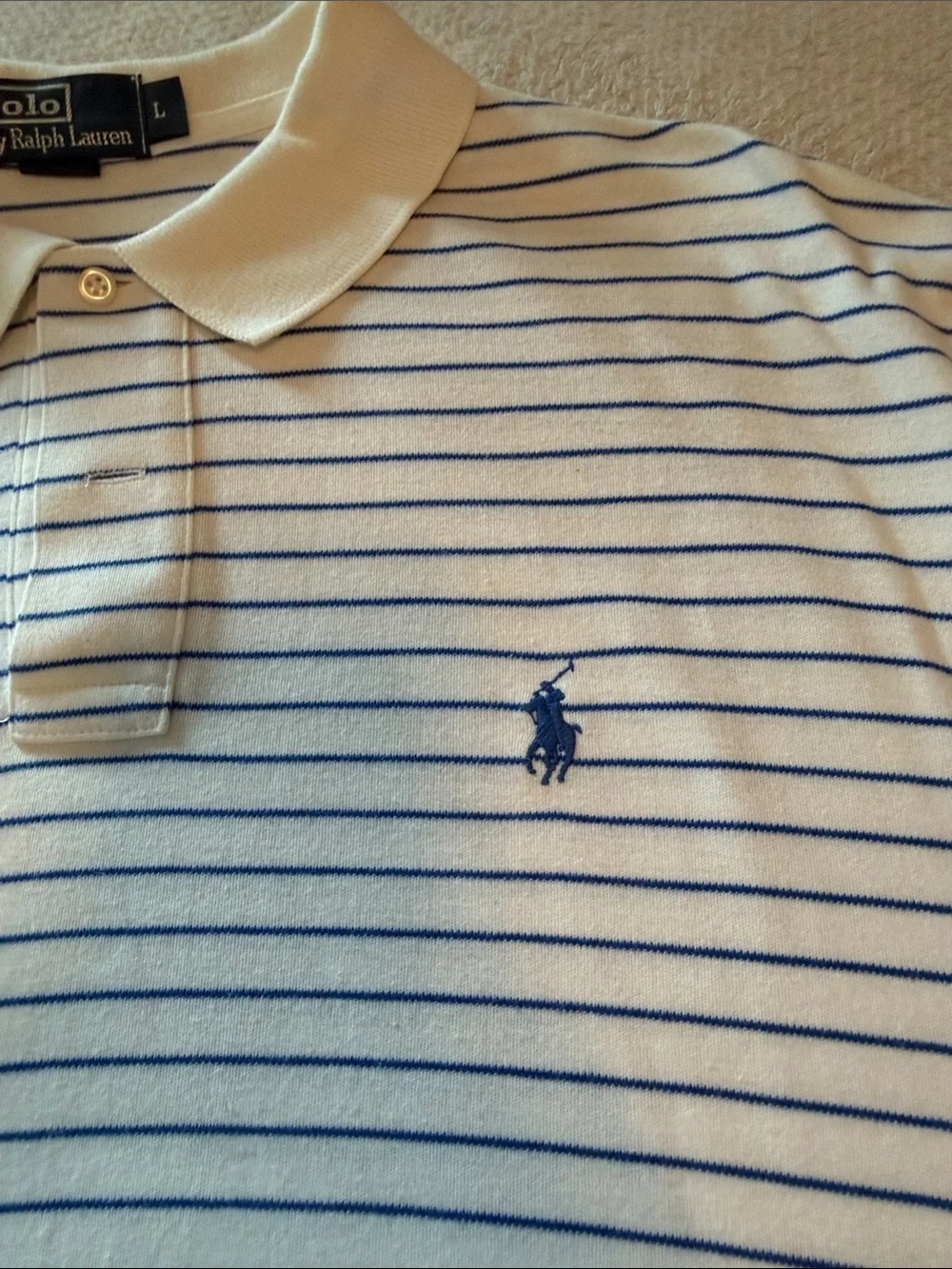 Polo by Ralph Lauren White with Navy Stripe Short-Sleeve Polo